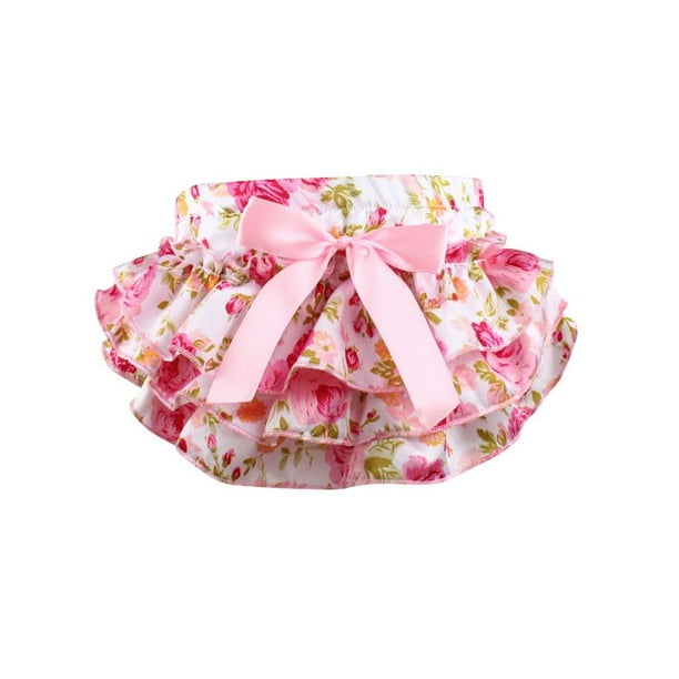Child Baby Floral Bow Satin Shorts Toddler Ruffle Diaper Cover Bloomer Panties